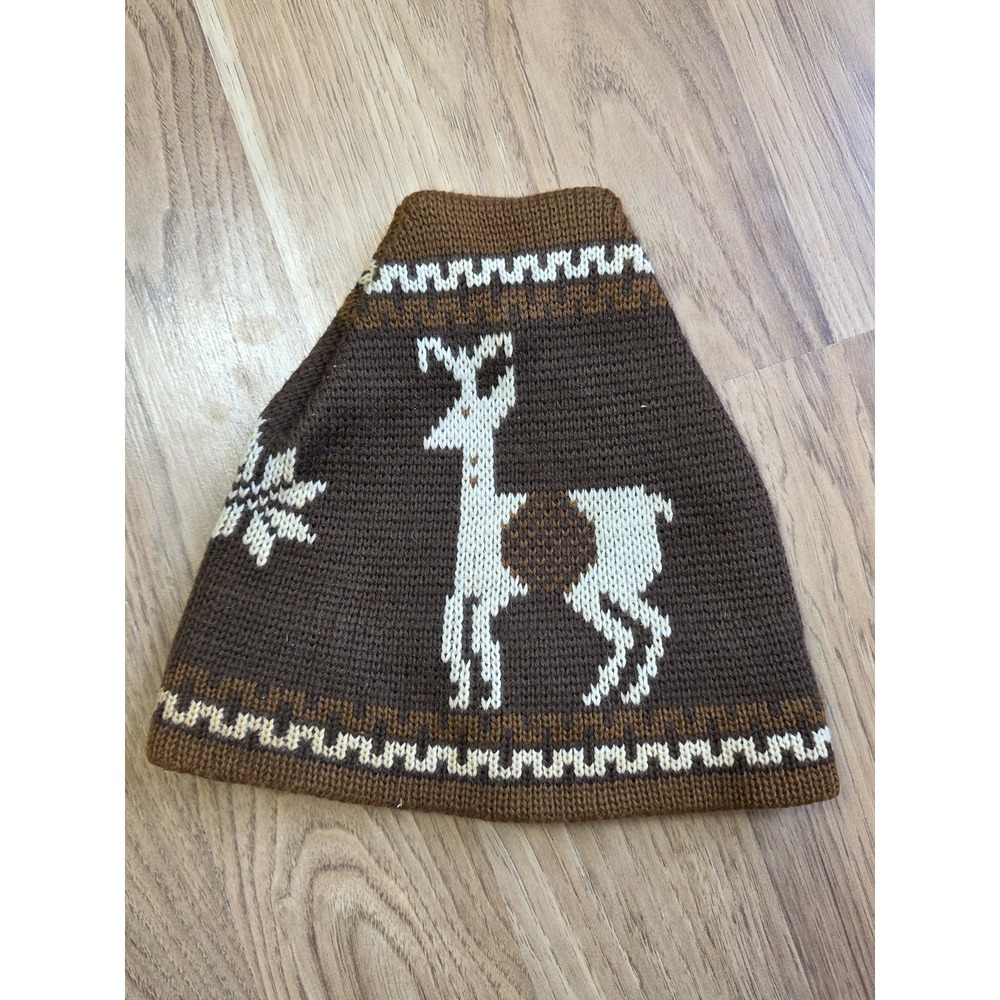 Smiley Knit Beanie Cap 100% Wool Brown With Deer From Sparks, Nevada